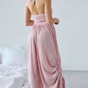 Urban Outfitters Pink Ruched Wide-Leg Jumpsuit